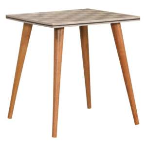 Axton Wooden End Table In Oak Ish And Checkered Design