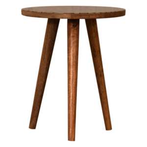 Axton Wooden End Table In Oak Ish And Geometric Cube Pattern
