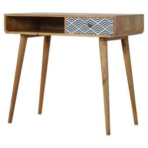 Axton Wooden Study Desk In Oak Ish And Monochrome Print