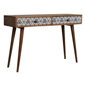 Axton Wooden Triangle Printed Long Console Table In Oak Ish
