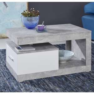 Ayano 1 Drawer Coffee Table In White And Stone Cement Grey