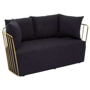 Azaltro Fabric 2 Seater Sofa With Gold Steel Frame In Black