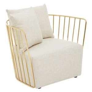 Azaltro Fabric Lounge Chair With Gold Steel Frame In Natural