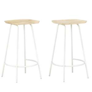 Azul Natural Wooden Bar Stools With White Metal Frame In A Pair