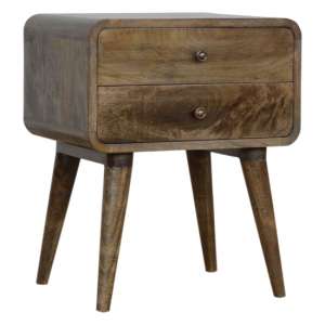 Bacon Wooden Curved Bedside Cabinet In Grey Washed With 2 Drawer