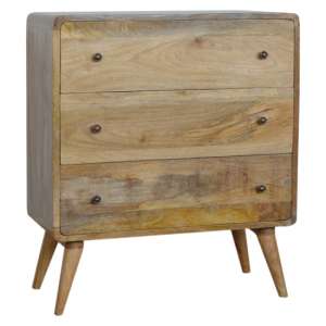 Bacon Wooden Curved Chest Of Drawers In Oak Ish With 3 Drawers