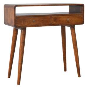 Bacon Wooden Curved Console Table In Chestnut With 2 Drawers