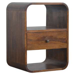 Bacon Wooden Curved Edge Bedside Cabinet In Chestnut 1 Drawer