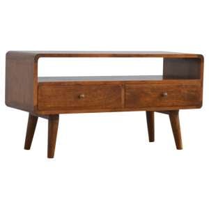 Bacon Wooden Curved TV Stand In Chestnut With 2 Drawers