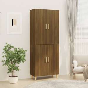 Codeck Wooden Highboard With 4 Doors In Brown Oak