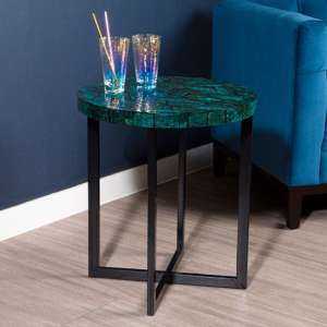Bahiros Round Wooden Side Table In Teal