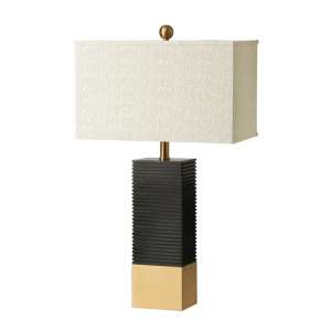 Bailey Table Lamp In Taupe With Ribbed Wood Effect Base