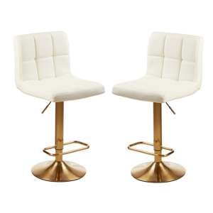 Baino White Leather Bar Stool With Gold Base In Pair
