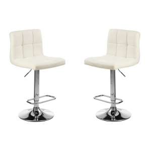 Baino White Quilted Bar Stool With Chrome Base In Pair  