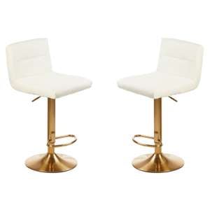 Baino White Leather Bar Chairs With Gold Base In A Pair