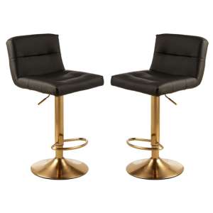 Baino Black Leather Bar Chairs With Gold Base In A Pair