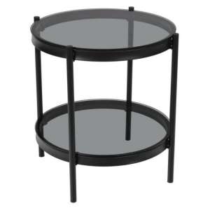 Bakersfield Smoked Glass Side Table With Black Metal Legs