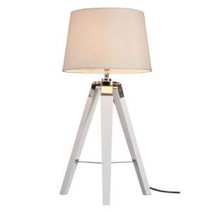 Baline Natural Fabric Shade Table Lamp With White Tripod Base
