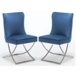 Baltec Blue Velvet Upholstered Dining Chair In Pair