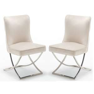 Baltec Cream Velvet Upholstered Dining Chair In Pair