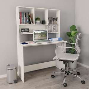 Bancroft Wooden Laptop Desk With Bookshelf In White