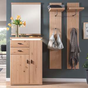 Barcelona LED Hallway Furniture Set In Planked Oak With Mirror