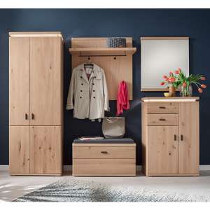 Barcelona LED Hallway Furniture Set In Planked Oak With Wardrobe