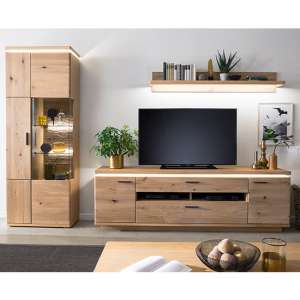 Barcelona LED Living Room Set In Planked Oak With Display Unit
