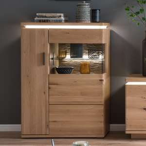Barcelona LED Wooden Highboard In Planked Oak With 2 Doors
