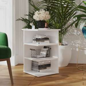 Bardia Wooden Side Table With 3 Shelves In White