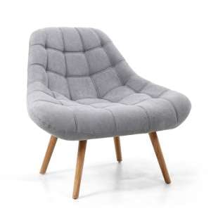 Sandei Fabric Lounge Chair In Light Grey With Wooden Legs