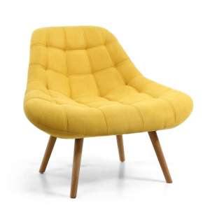 Sandei Fabric Lounge Chair In Sunny Yellow With Wooden Legs