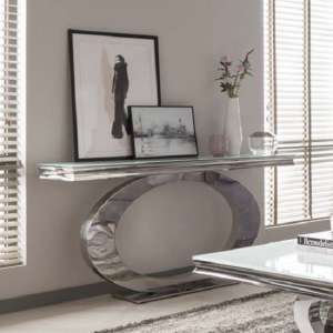 Barney Glass Console Table In White With Polished Metal Base