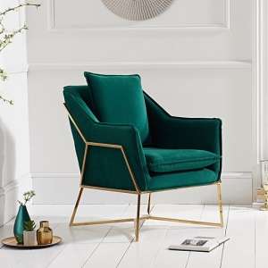 Larne Velvet Accent Chair In Green With Brass Frame