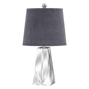 Barona Mirrored Table Lamp In Silver With Grey Shade