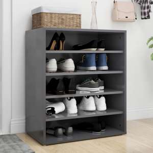 Barrera High Gloss Shoe Storage Rack With 5 Shelves In Grey