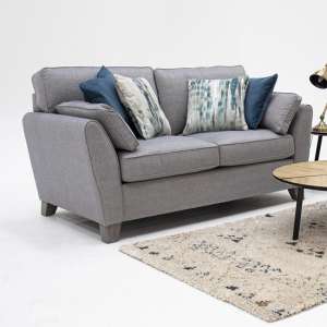 Barresi Fabric 2 Seater Sofa In Grey With Wooden Legs