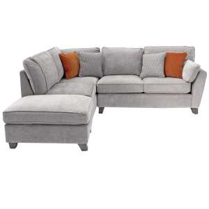 Barresi Chenille Fabric Left Hand Corner Sofa In Silver Finish