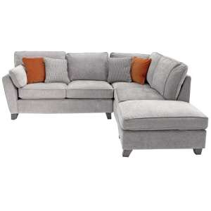 Barresi Chenille Fabric Right Hand Corner Sofa In Silver Finish