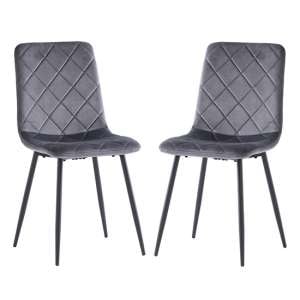 Basia Grey Velvet Fabric Dining Chairs In Pair