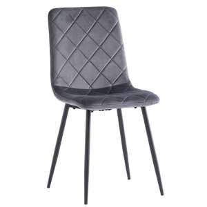 Basia Velvet Fabric Dining Chair In Grey