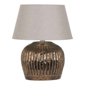Basil Metallic Ceramic Table Lamp In Bronze With Beige Shade