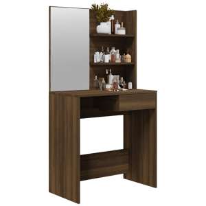 Basile Wooden Dressing Table With Mirror In Brown Oak