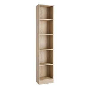 Baskon Wooden Tall Narrow 4 Shelves Bookcase In Oak