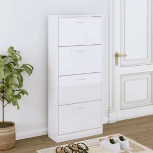 Oban High Gloss Shoe Storage Cabinet With 4 Flaps In White