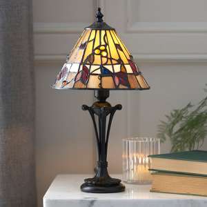 Bauchi Small Tiffany Glass Table Lamp In Dark Bronze