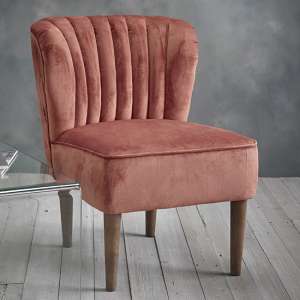 Bawtry Velvet Lounge Chair In Pink With Wooden Legs