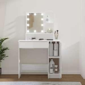 Baylah High Gloss Dressing Table In White With LED Lights