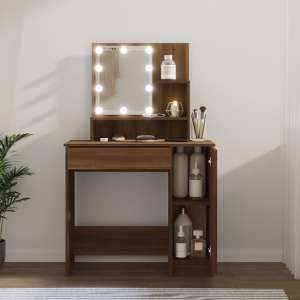 Baylah Wooden Dressing Table In Brown Oak With LED Lights
