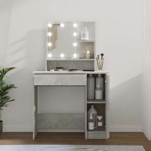 Baylah Wooden Dressing Table In Concrete Effect With LED Lights